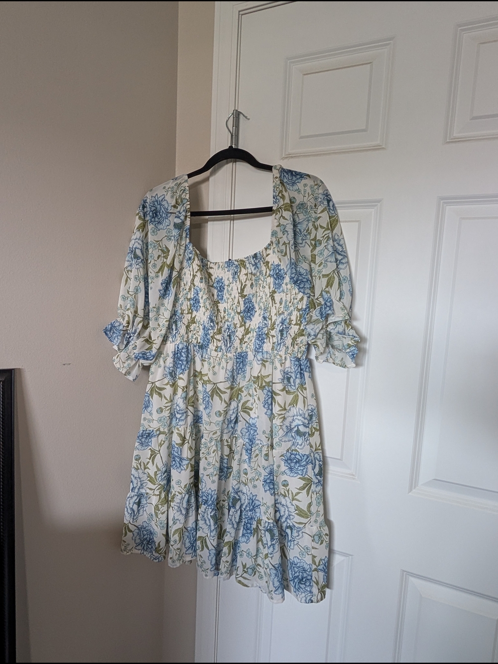 Baltic Born Cream/White Mini Dress with Blue Floral Print